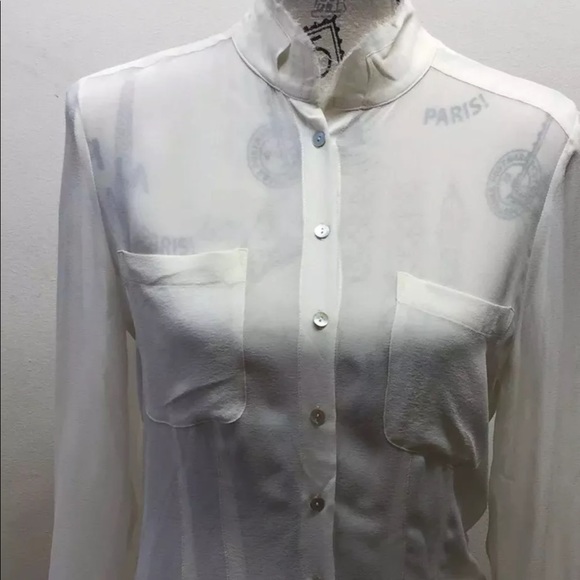 Hugo Boss Orange Women Long Sleeve Blouse Cream Distress Collar Light Sillouette - Picture 2 of 12